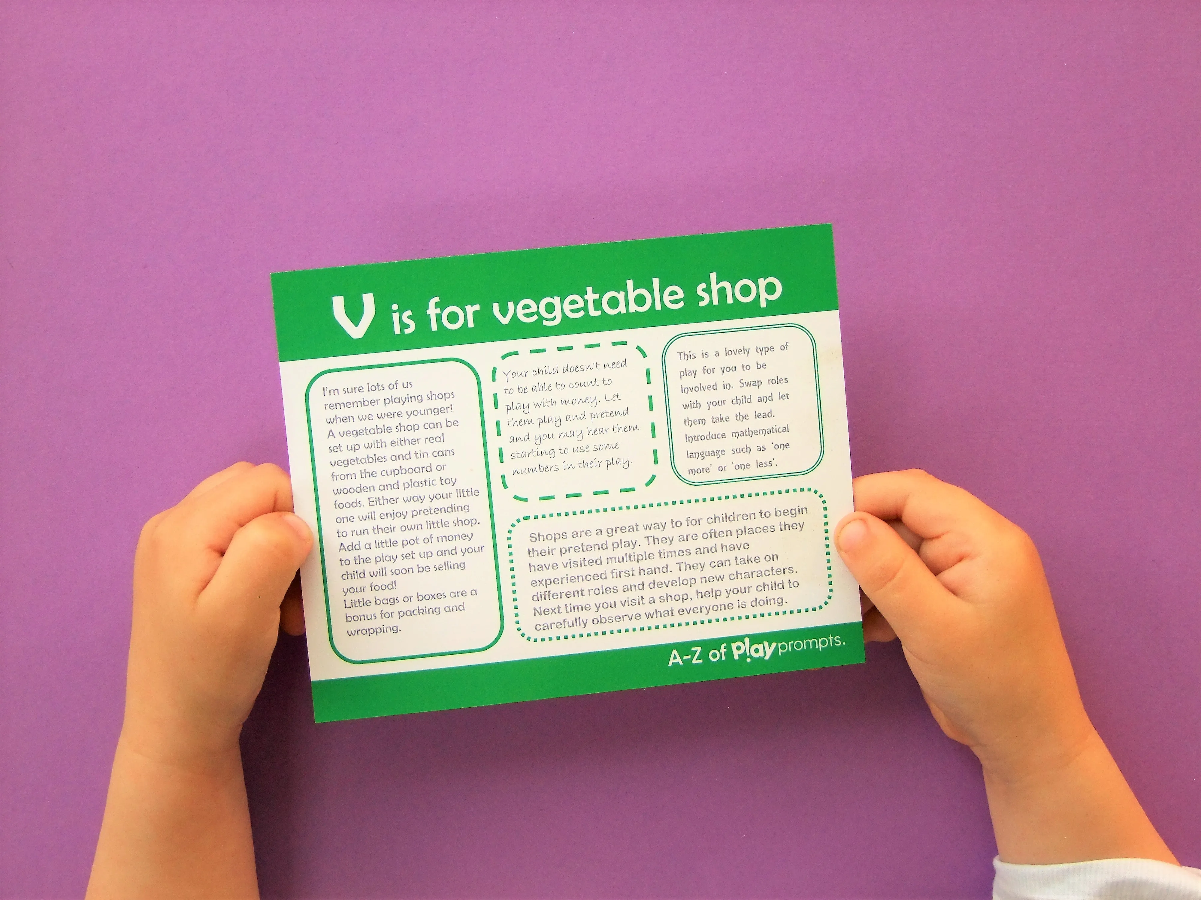 A-Z of playPROMPTS printable activity cards for kids aged 1 