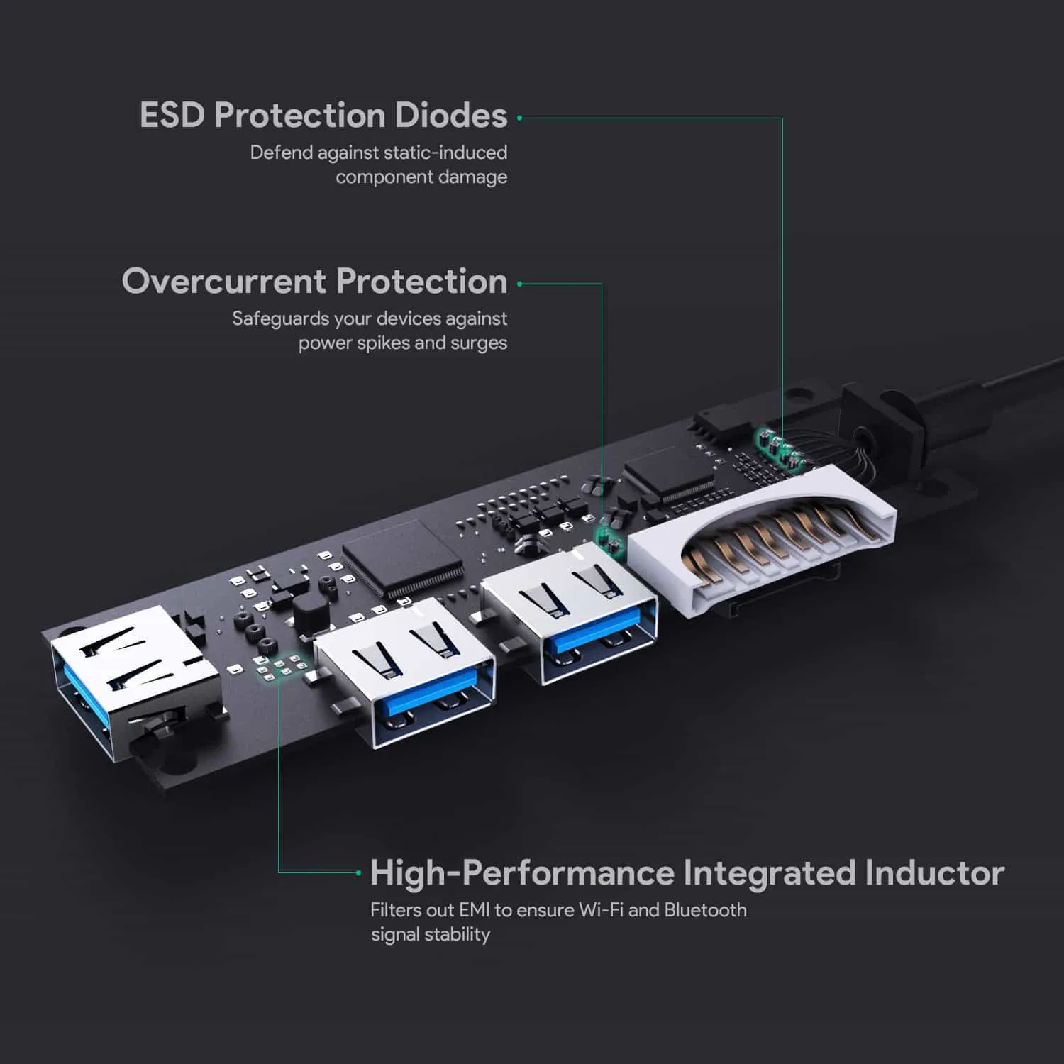 CB-C63 USB-C to 3-Port USB 3.0 Gen 1 Aluminum Hub with Card Reader