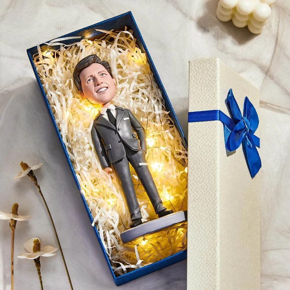 Custom Man Bobblehead Holding Fish with Engraved Text