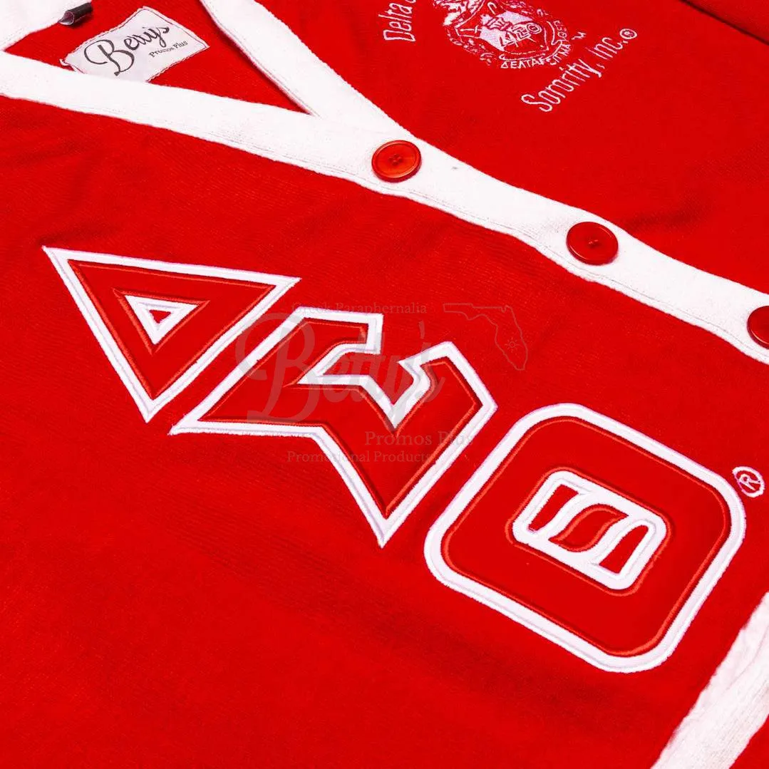 Delta Sigma Theta ΔΣΘ Cardigan Sweater with Double Stitched Twill Embroidered Letters & ΔΣΘ Shield