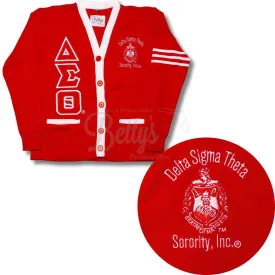 Delta Sigma Theta ΔΣΘ Cardigan Sweater with Double Stitched Twill Embroidered Letters & ΔΣΘ Shield