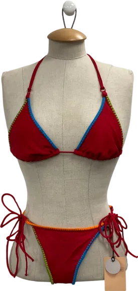 direct message Red Deja Hand Embroidered Bikini UK M