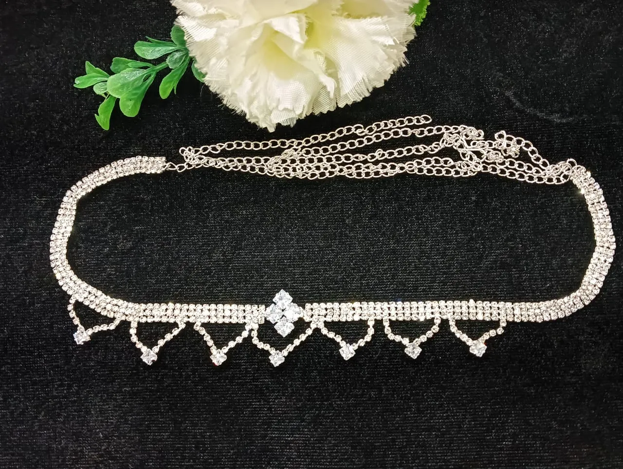 Elegant Silver Color Designer American Diamond Hip Chain For Women
