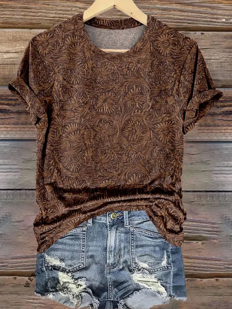 🔥Limited Time Discount🔥Classic West Print Leather Texture Patterns T-shirt