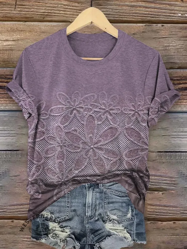 🔥Limited Time Discount🔥Vintage Floral Art Print Casual Short Sleeve Top
