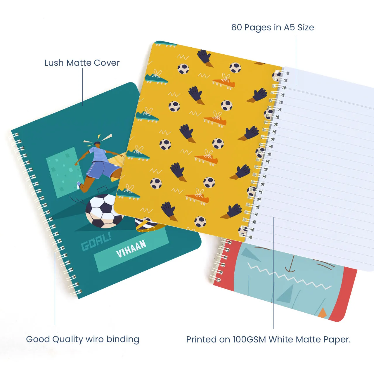 Personalised Spiral Notebook - Football Goals, Boy