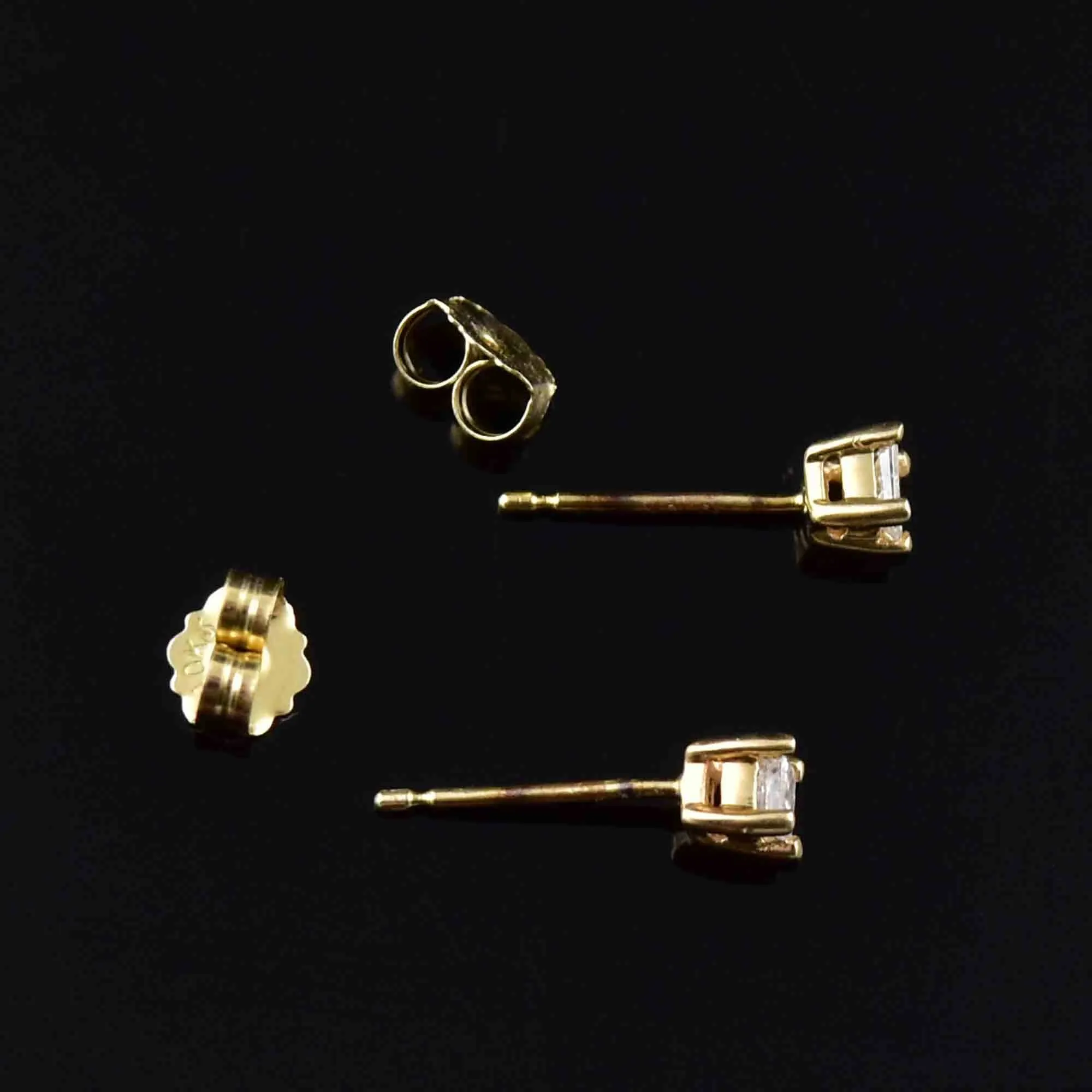 Vintage 10K Gold Princess Cut Diamond Stud Earrings