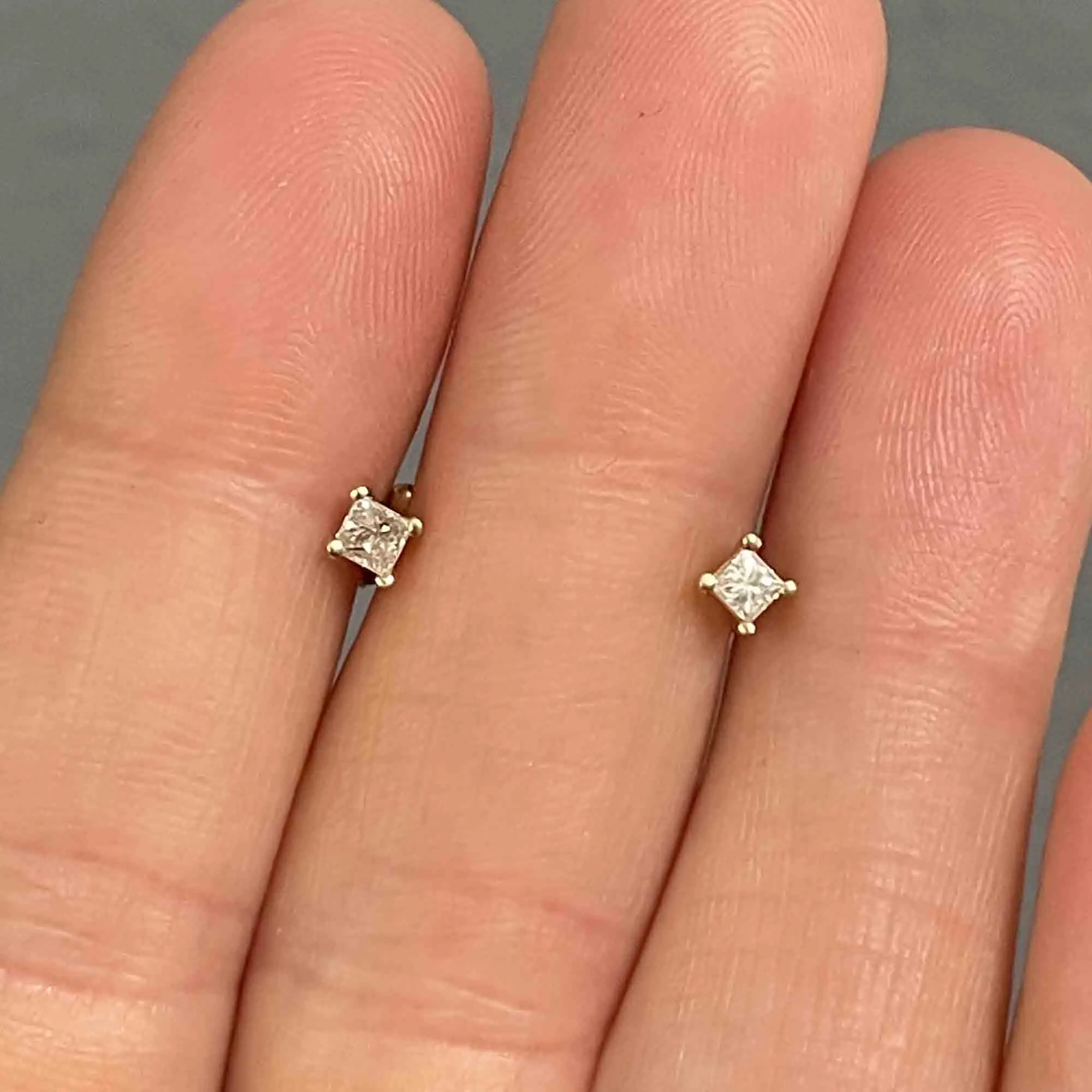 Vintage 10K Gold Princess Cut Diamond Stud Earrings
