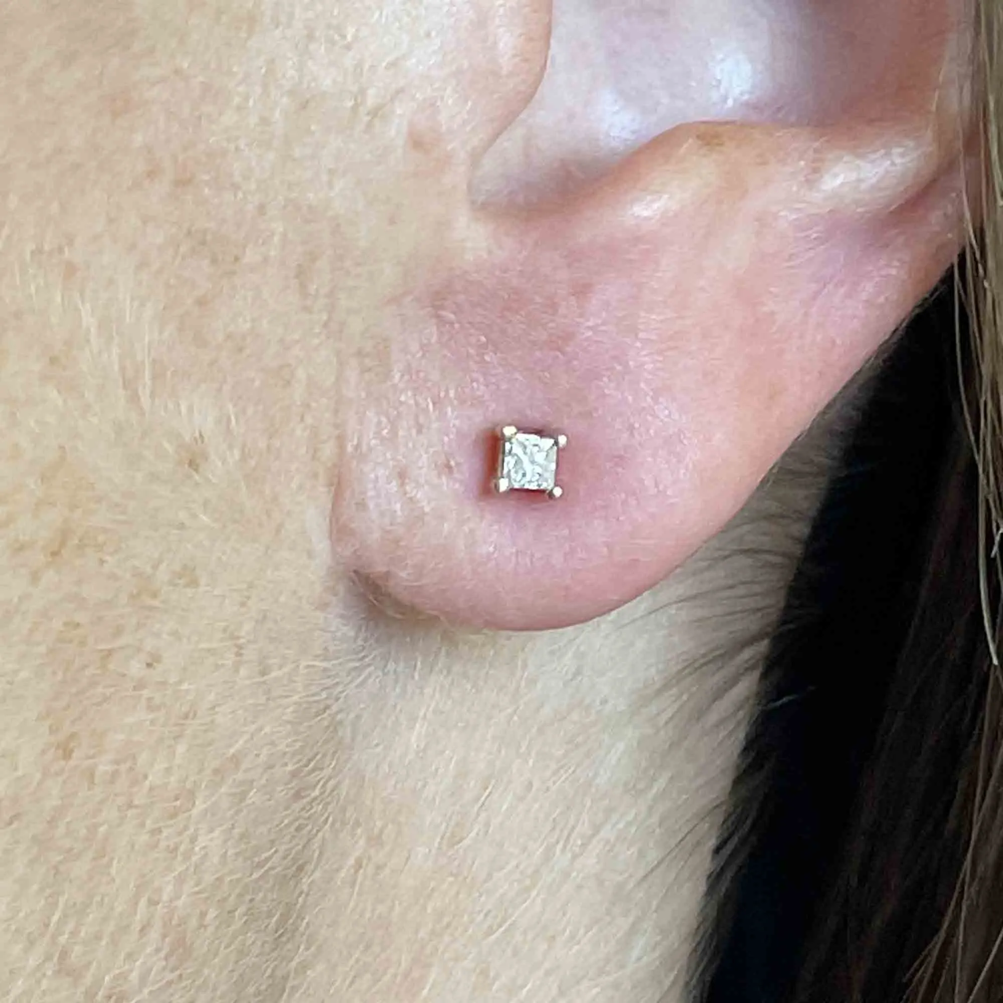 Vintage 10K Gold Princess Cut Diamond Stud Earrings