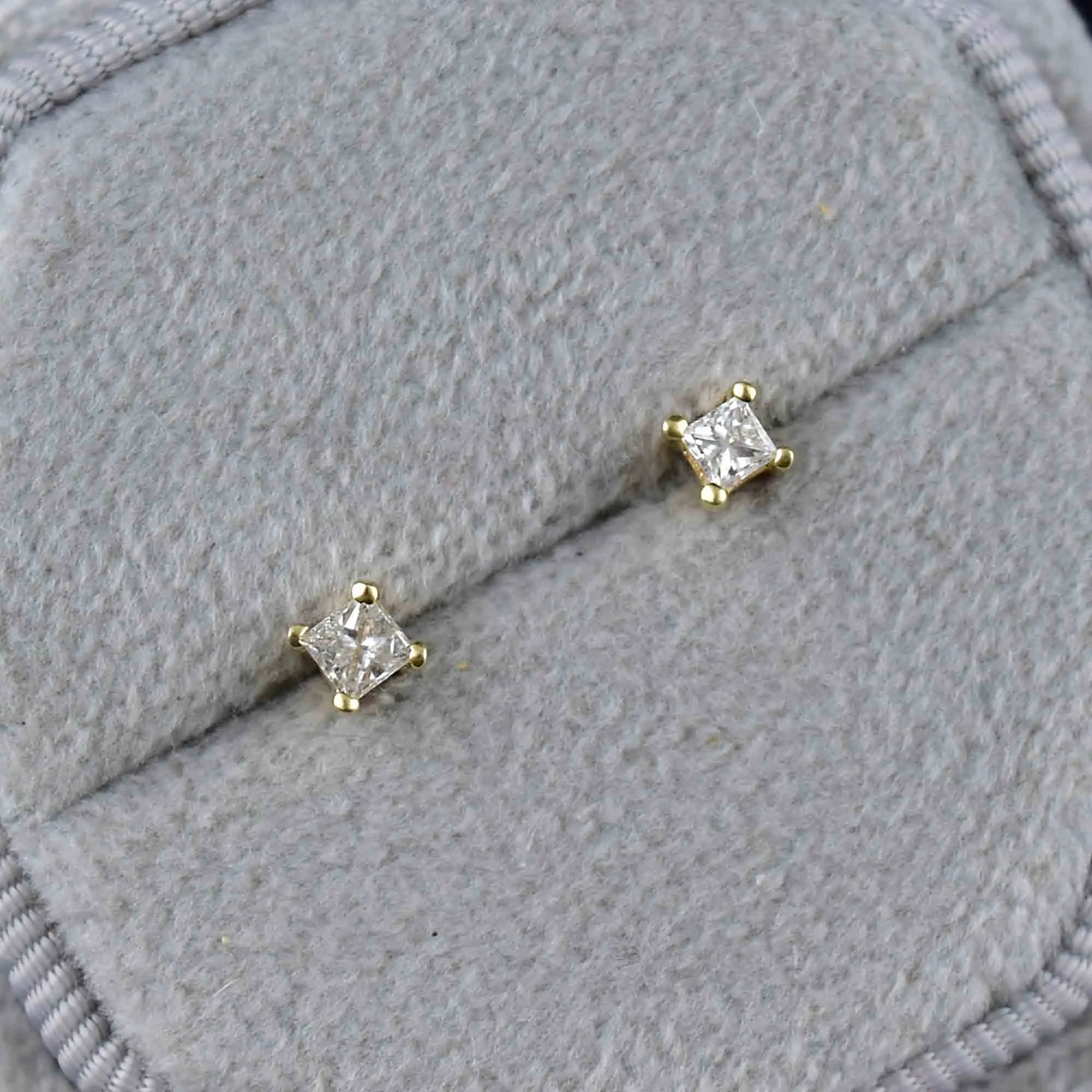Vintage 10K Gold Princess Cut Diamond Stud Earrings