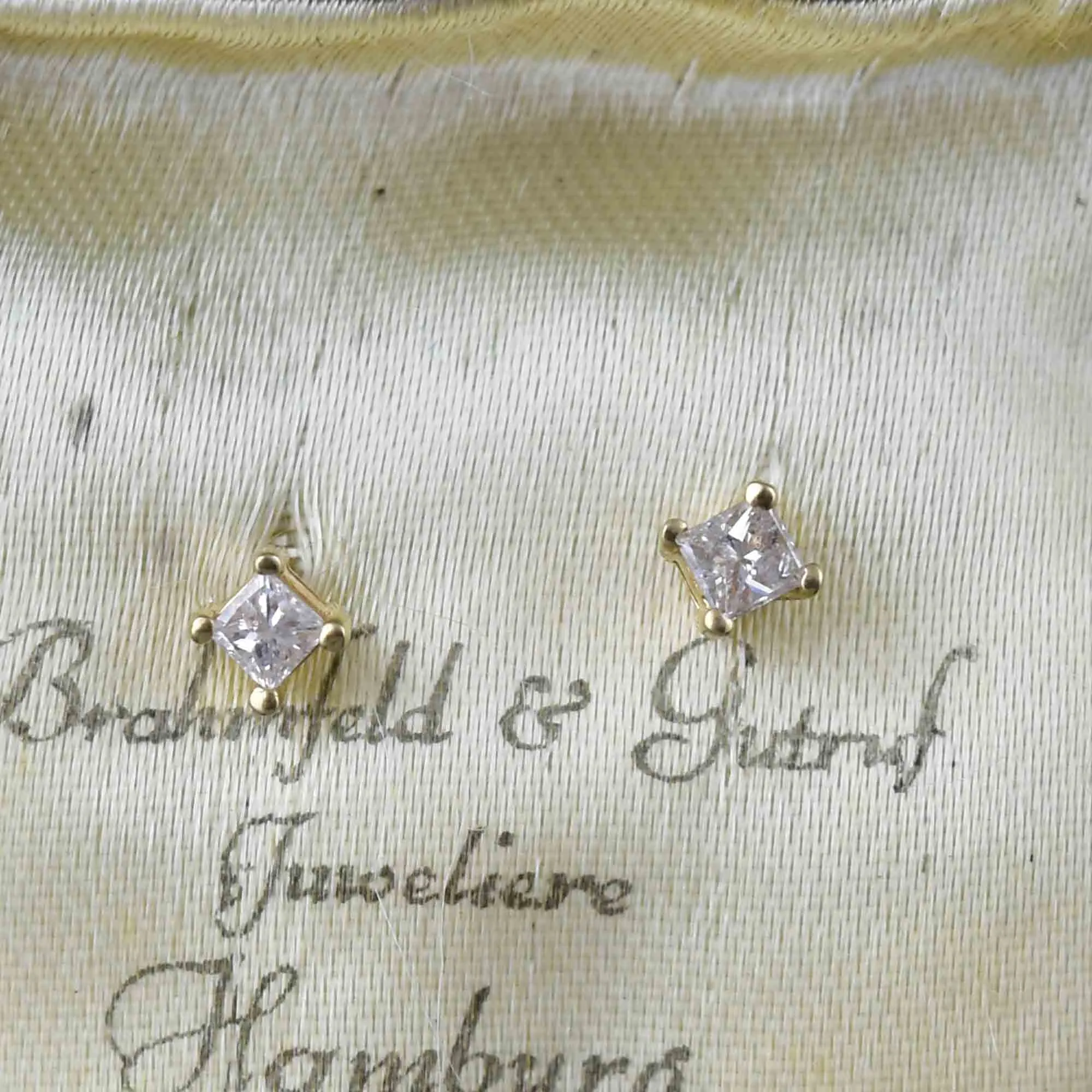Vintage 10K Gold Princess Cut Diamond Stud Earrings